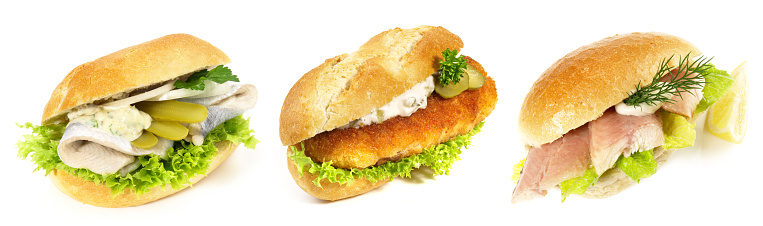 Prawn or shrimp sandwich - white background