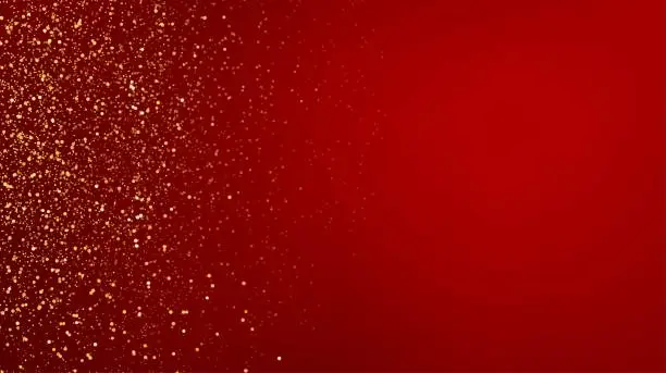 Vector illustration of Abstract gold colored particle element design on red background. Holiday background. Vector