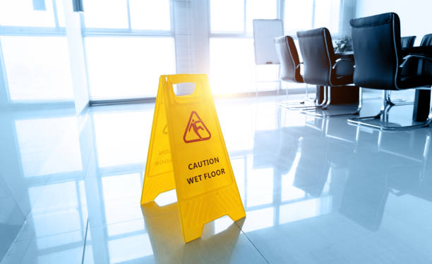 istock Wet floor caution sign in meeting room 1779739456