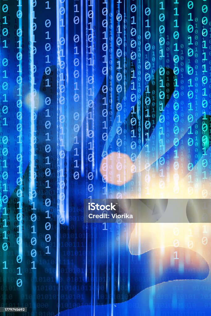 Hand On A Binary Code Background Stock Photo - Download Image Now ...