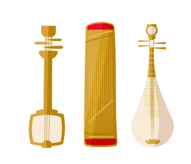 Vector illustration of Three traditional Japanese musical instruments