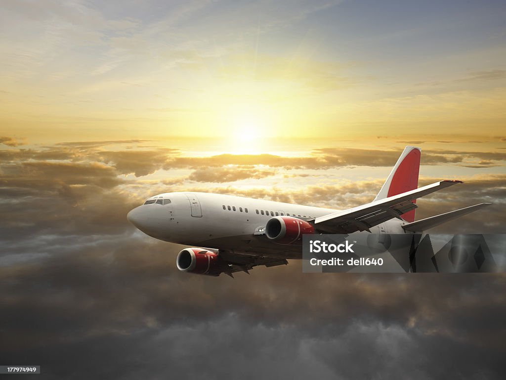 Airplane in sky Color design on airplane is changed.  Aerospace Industry Stock Photo