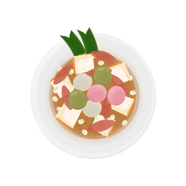 Vector illustration of Flat lay Wedang ronde Or Tangyuan