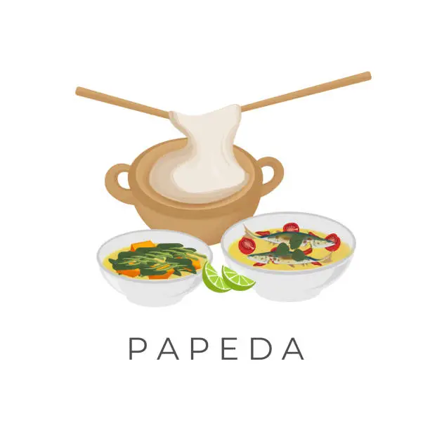 Vector illustration of Indonesian food Papeda with Yellow Fish soup