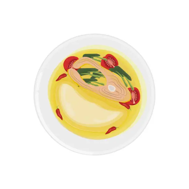 Vector illustration of Papeda with yellow fish soup