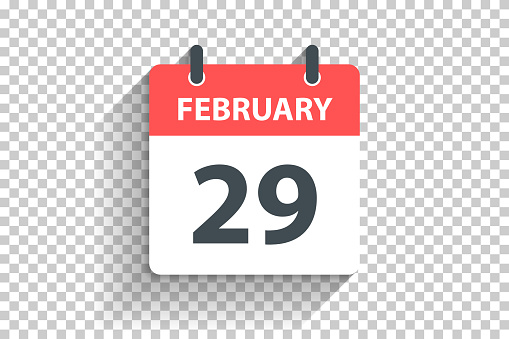 February 29. Calendar Icon with long shadow in a Flat Design style. Daily calendar isolated on blank background for your own design. Vector Illustration (EPS file, well layered and grouped). Easy to edit, manipulate, resize or colorize. Vector and Jpeg file of different sizes.
