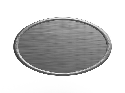 Photorealistic 3D illustration of an oval metal sign