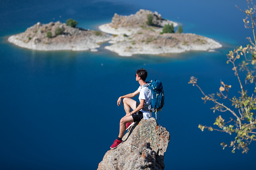 Hiker at Nemrut Lake in Turkey