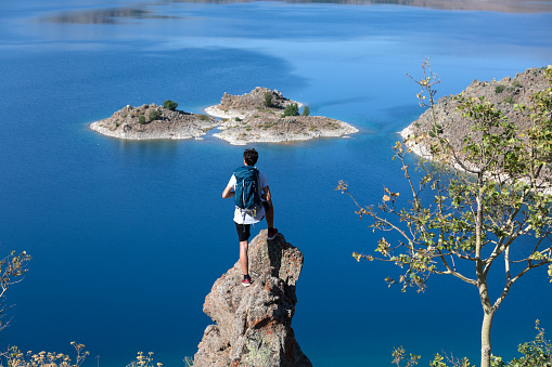 Hiker at Nemrut Lake in Turkey