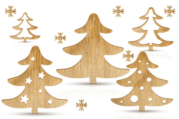 Christmas wooden trees on a white background.