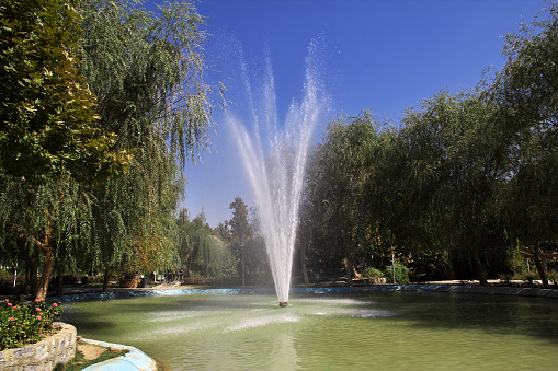 The fountain close ruins of Zoroastrian Temple in Isfahan of Iran