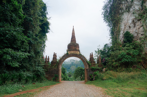 Tranquil view of ancient gate in the jungles of Thailand