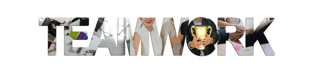 istock A motivated ensemble of diverse individuals collaborating around a table, immersed in a project and a hand holding trophy overlay on the empowering word TEAMWORK. 1779812590