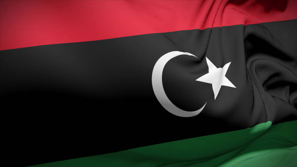 風になびくリビアの国旗の接写。 - libya flag libyan flag three dimensional shape �ストックフォトと画像