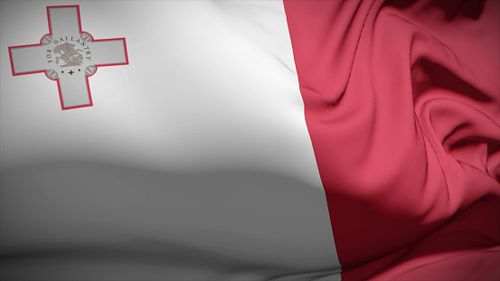 3d illustration flag of Malta. Close up waving flag of Malta.
