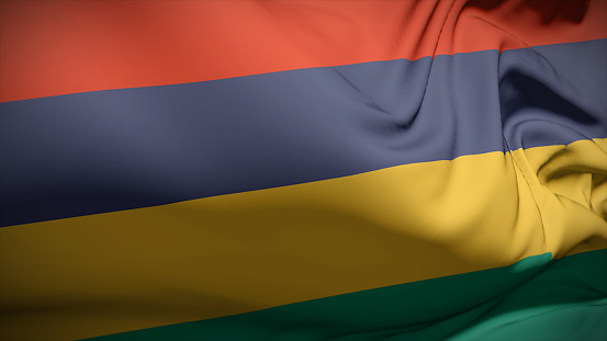 3d illustration flag of Mauritius. Close up waving flag of Mauritius.