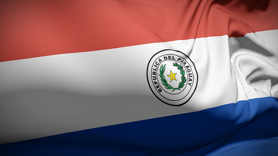 3d illustration flag of Paraguay. Close up waving flag of Paraguay.