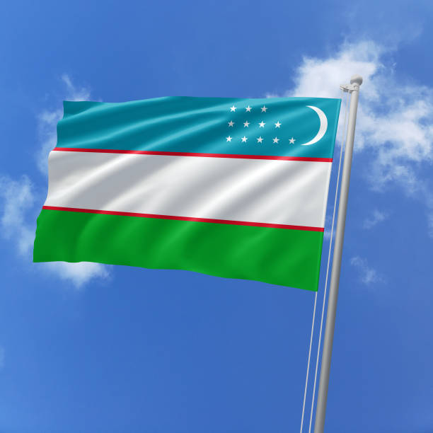 istock Uzbekistan flag fluttering in the wind on sky. 1779834756