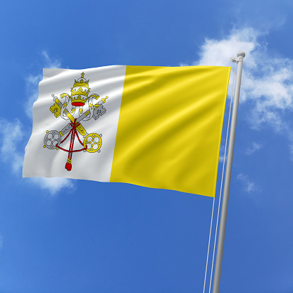 3d illustration flag of Vatican City. Vatican City flag isolated on the blue sky with clipping path.