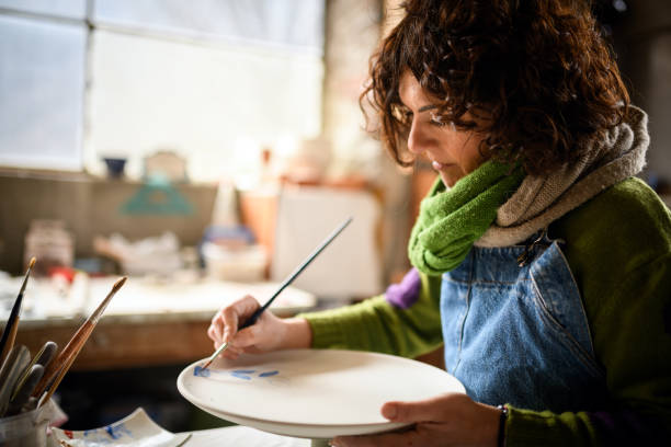 istock Ceramics pottery craft workshop: Dish decoration painting 1779838112