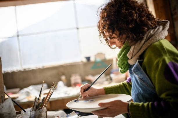 istock Ceramics pottery craft workshop: Dish decoration painting 1779838404