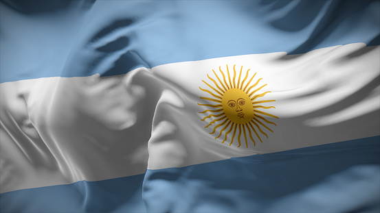 3d illustration flag of Argentina. Close up waving flag of Argentina.