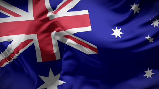 3d illustration flag of Australia. Close up waving flag of Australia.