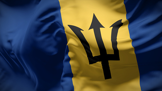 3d illustration flag of Barbados. Close up waving flag of Barbados.
