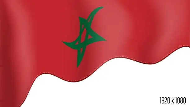 Vector illustration of Morocco country flag realistic independence day background. Moroccan commonwealth banner in motion waving, fluttering in wind. Festive patriotic HD format template for independence day