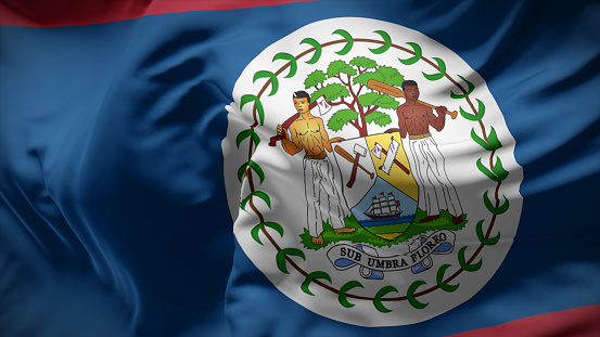 3d illustration flag of Belize. Close up waving flag of Belize.