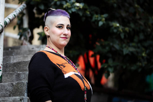 istock Portrait of purple haired non-binary person. 1779874363