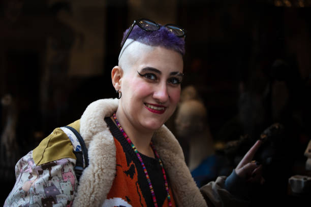 istock Portrait of purple haired non-binary person. 1779874932