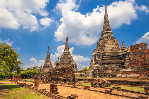 The three Chedis of Wat Phra Si Sanphet located at ayutthaya, thailand