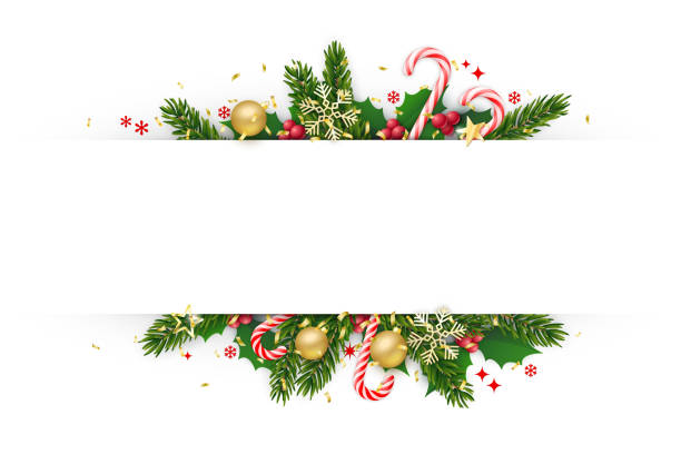 feiertage realistischer vektor-girlandenrahmen. - christmas holiday vacations candy cane stock-grafiken, -clipart, -cartoons und -symbole