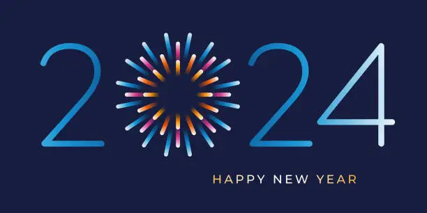 Vector illustration of 2024 - Happy New Year Background with Fireworks.