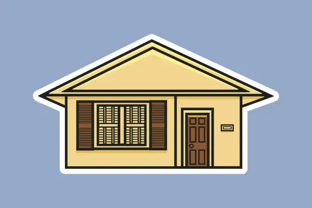 Vector illustration of House Building Sticker vector illustration. Building and landmark object icon concept. Beautiful minimalist home front view with roof sticker design symbol with shadow.
