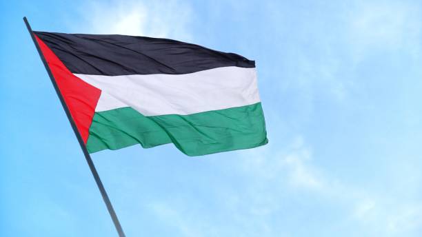 istock Palestine flag waving beautifully with blue sky background 1779926583
