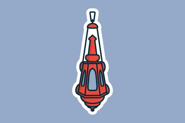 Vector illustration of Ramadan Lantern Lamp Sticker vector icon illustration. Ramadan icon design concept. Lantern Lamp sticker design logo with shadow.