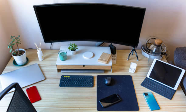 istock Teleworking concept. Workspace at home with all the technology. 1779935510