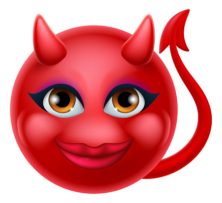 A red devil or satan emoji emoticon female woman face cartoon icon mascot.