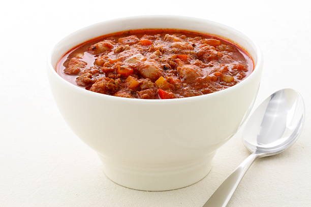Gourmet chili beans with extra lean beef stock photo