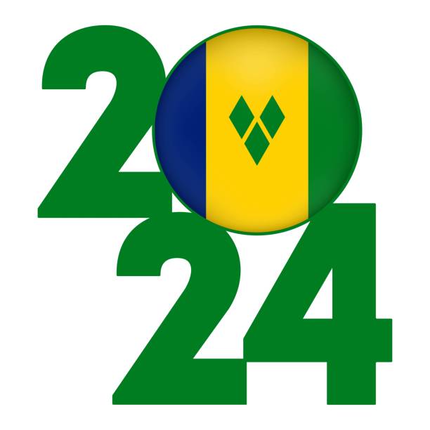 istock Happy New Year 2024 banner with Vincent and the Grenadines flag inside. Vector illustration. 1779954489