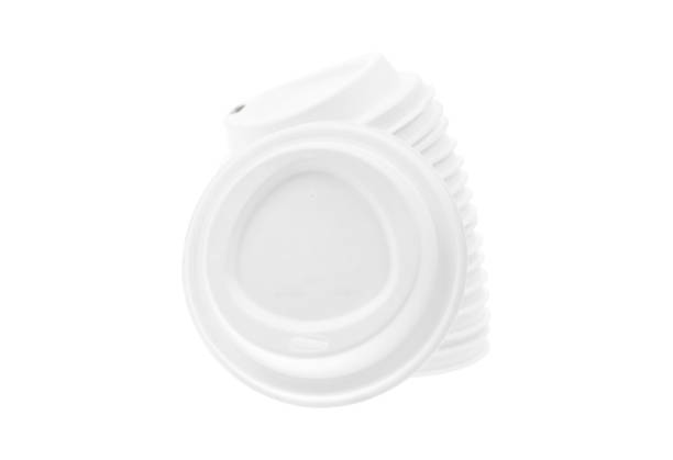 Stack of white paper cups with paper lids. Coffee to go cups. white isolated background. mock ups