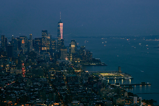 New York sky line at night.