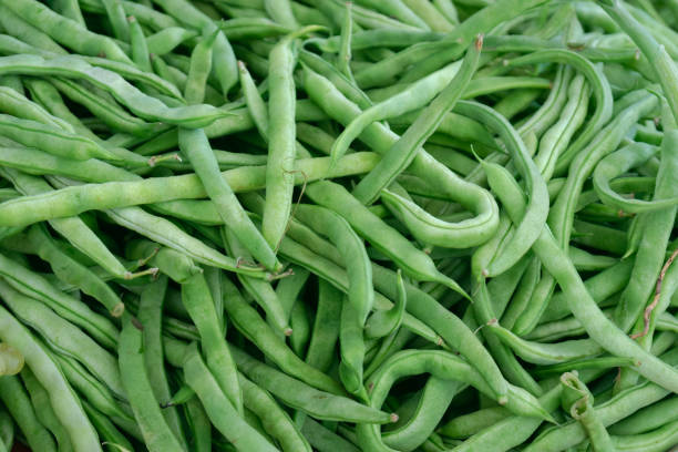 istock Green beans high angle view at local marketplace table 1779967834