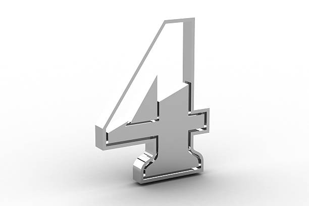 Number 4 from chrome solid alphabet Number 4 from chrome solid alphabet 3d silver steel number 4 stock pictures, royalty-free photos & images