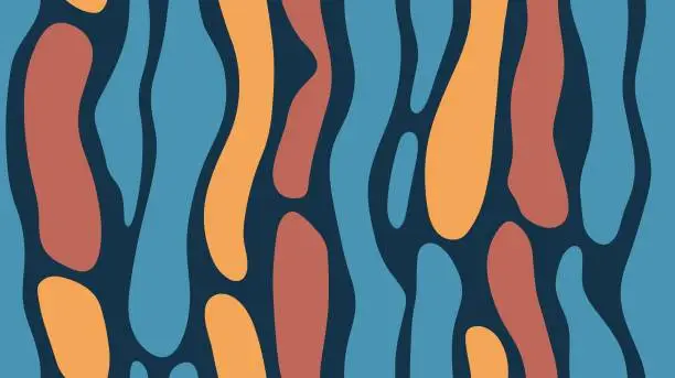 Vector illustration of Vector pattern in retro psychedelic style. Vibrant graphic wallpaper with stripes design. Minimalist trendy abstract bohemian pattern. Seamless.