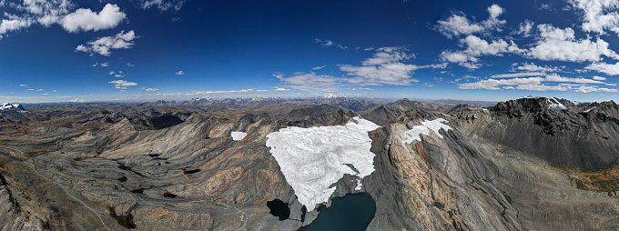 Aerial view of the Pastoruri Glacier, Ancash. Peru. 360 view