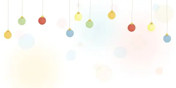 Vector illustration of Colorful hanging evening balls with blurred background vector illustration childish style. Party background doodle lines template have blank space.