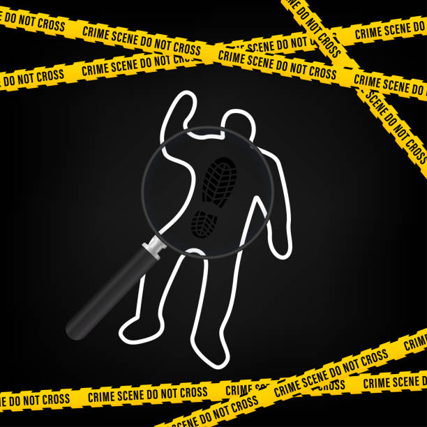 ilustrações de stock, clip art, desenhos animados e ícones de creative police line black and yellow stripe border. chalk outline from the murder scene. police, warning, under construction, do not cross, stop, danger vector collection. vector illustration - crime scene chalk outline crime murder